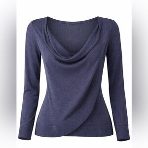 INC International Concepts Navy Draped Cowl Neck Sweater